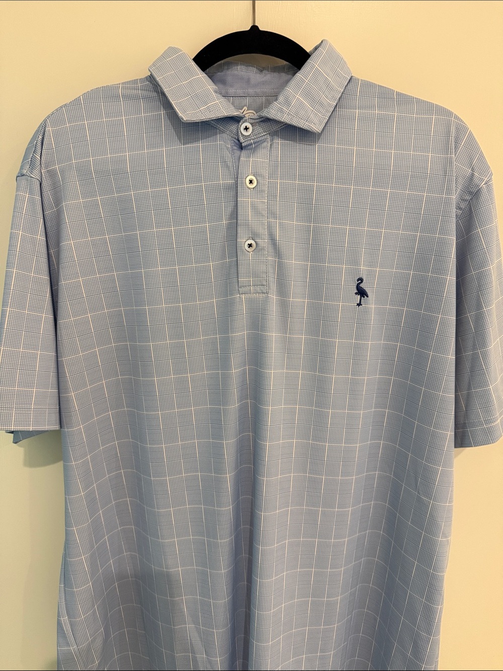 Tailorbyrd Blue Windowpane Polo with Navy Flamingo Logo